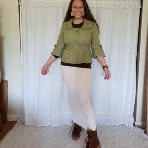 Anthropologie green wool ruffled jacket blazer